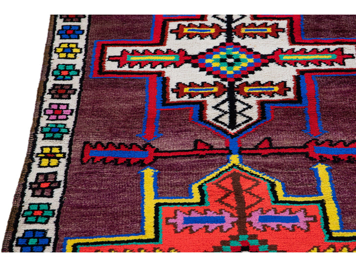 Vintage Geometric Turkish Handmade Purple Wool Runner