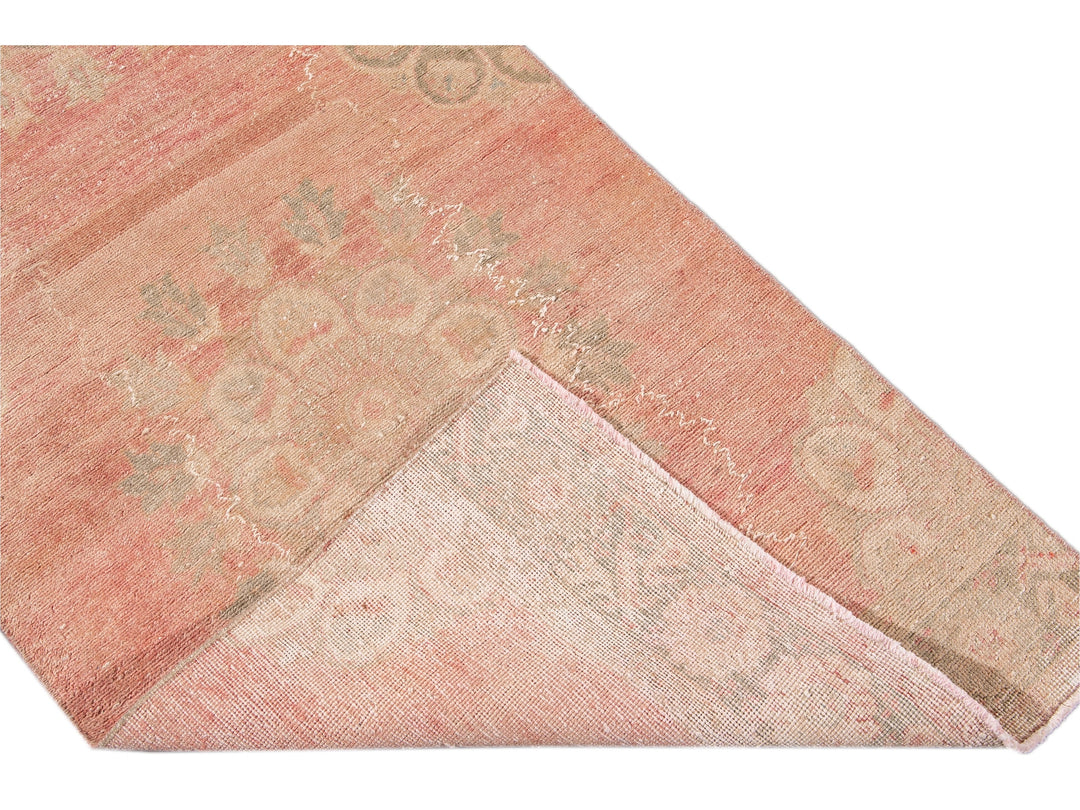 Vintage Turkish Handmade Pink Medallion Floral Wool Runner