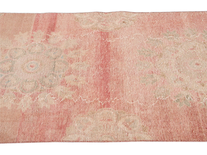 Vintage Turkish Handmade Pink Medallion Floral Wool Runner