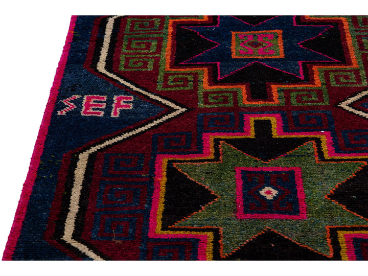 Vintage Turkish Handmade Tribal Blue Wool Runner