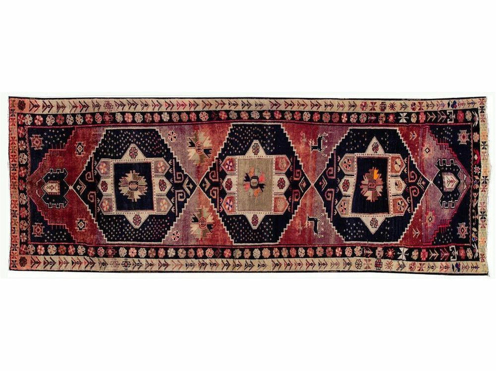Mid 20th Century Vintage Azeri Wool Runner Rug 5 X 13