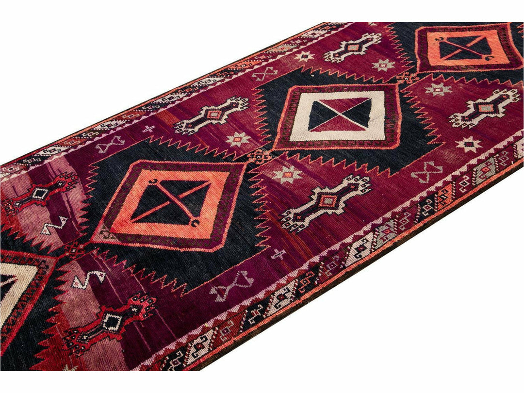 Mid 20th Century Vintage Azeri Wool Runner Rug 4 X 12