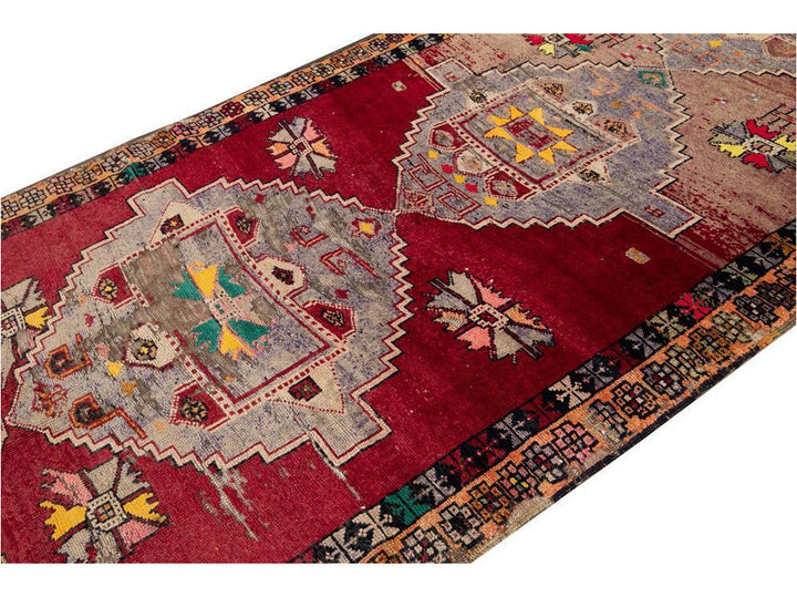 Mid 20th Century Vintage Azeri Wool Runner Rug 5 X 11