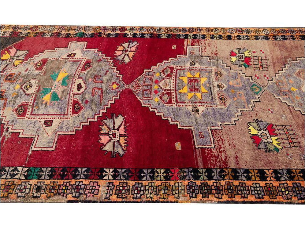 Mid 20th Century Vintage Azeri Wool Runner Rug 5 X 11