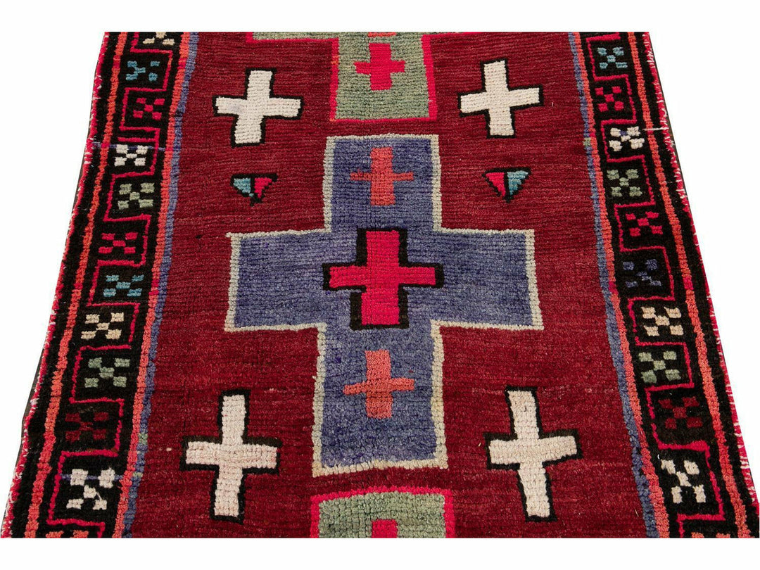 Mid 20th Century Vintage Azeri Wool Runner Rug 4 X 13