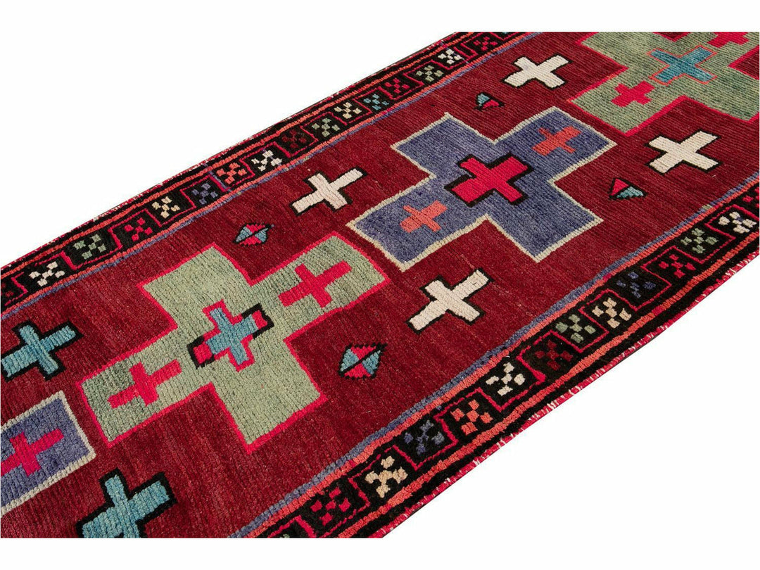 Mid 20th Century Vintage Azeri Wool Runner Rug 4 X 13