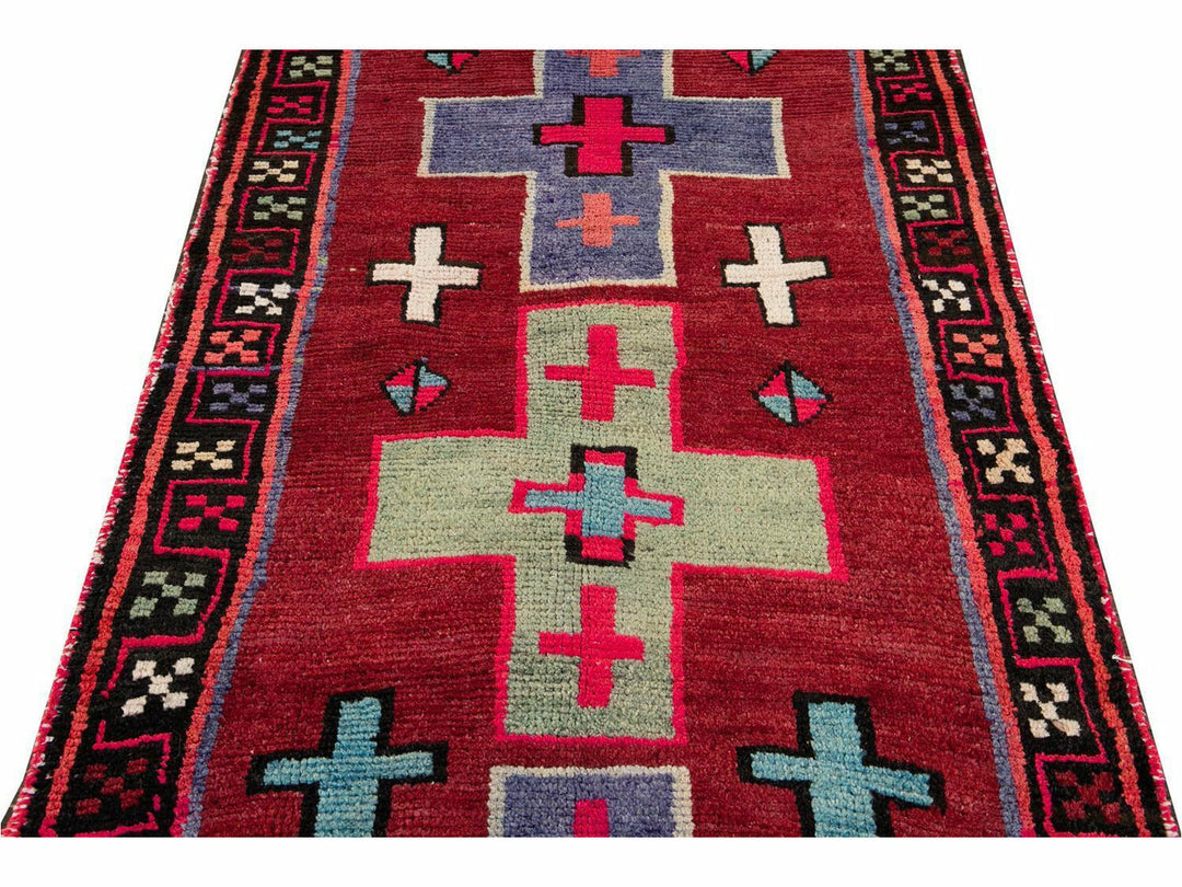 Mid 20th Century Vintage Azeri Wool Runner Rug 4 X 13