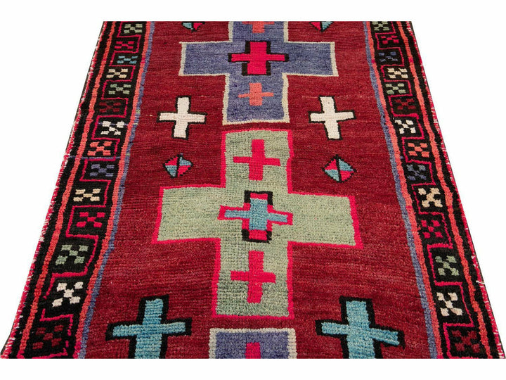 Mid 20th Century Vintage Azeri Wool Runner Rug 4 X 13