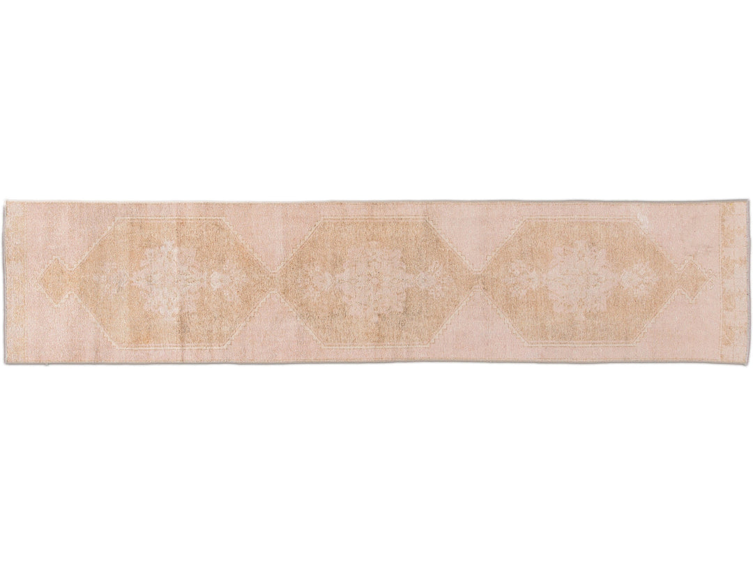 Vintage Tan Turkish Handmade Geometric Wool Runner