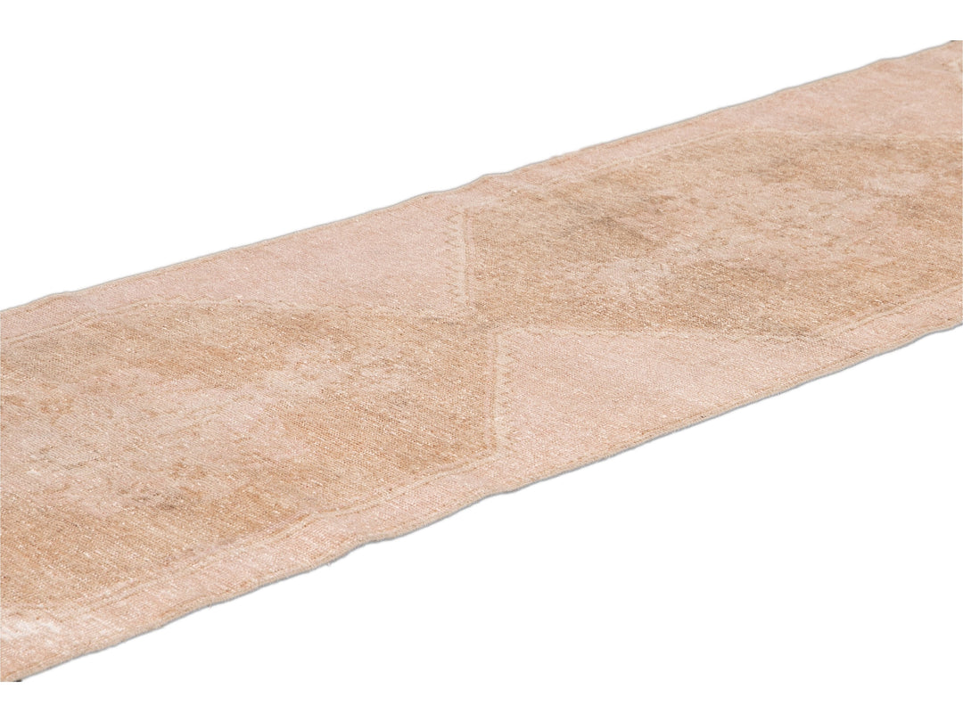 Vintage Tan Turkish Handmade Geometric Wool Runner