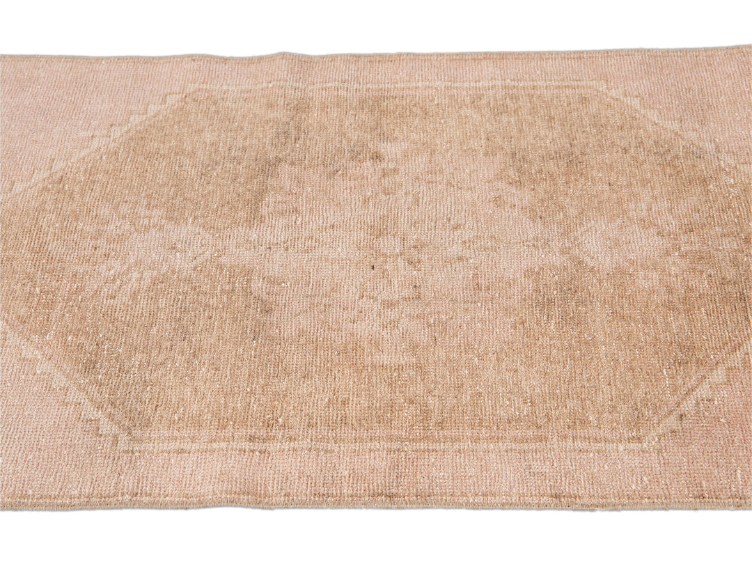 Vintage Tan Turkish Handmade Geometric Wool Runner
