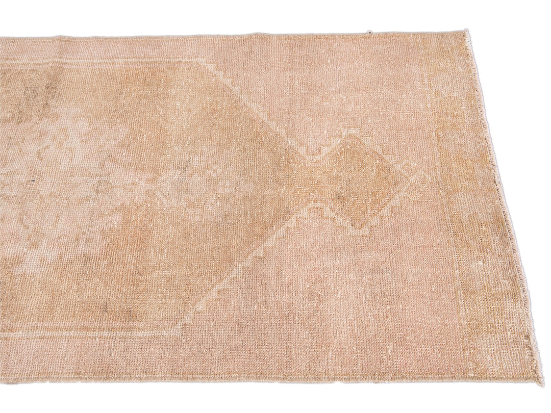 Vintage Tan Turkish Handmade Geometric Wool Runner