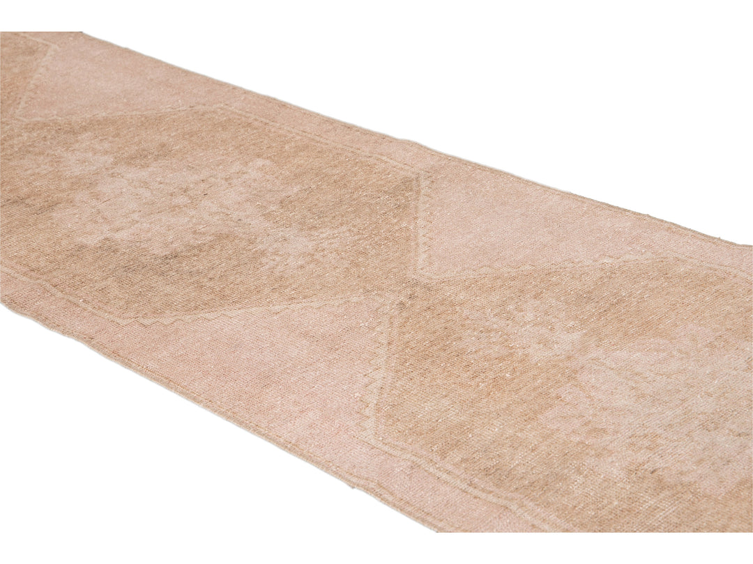 Vintage Tan Turkish Handmade Geometric Wool Runner