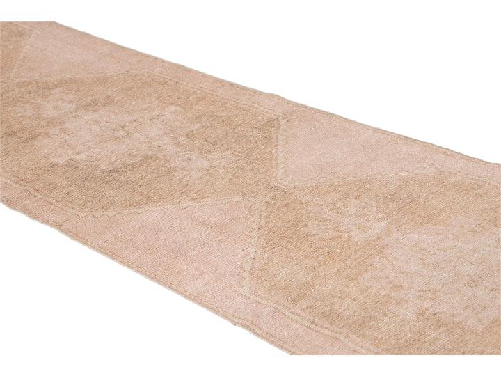 Vintage Tan Turkish Handmade Geometric Wool Runner