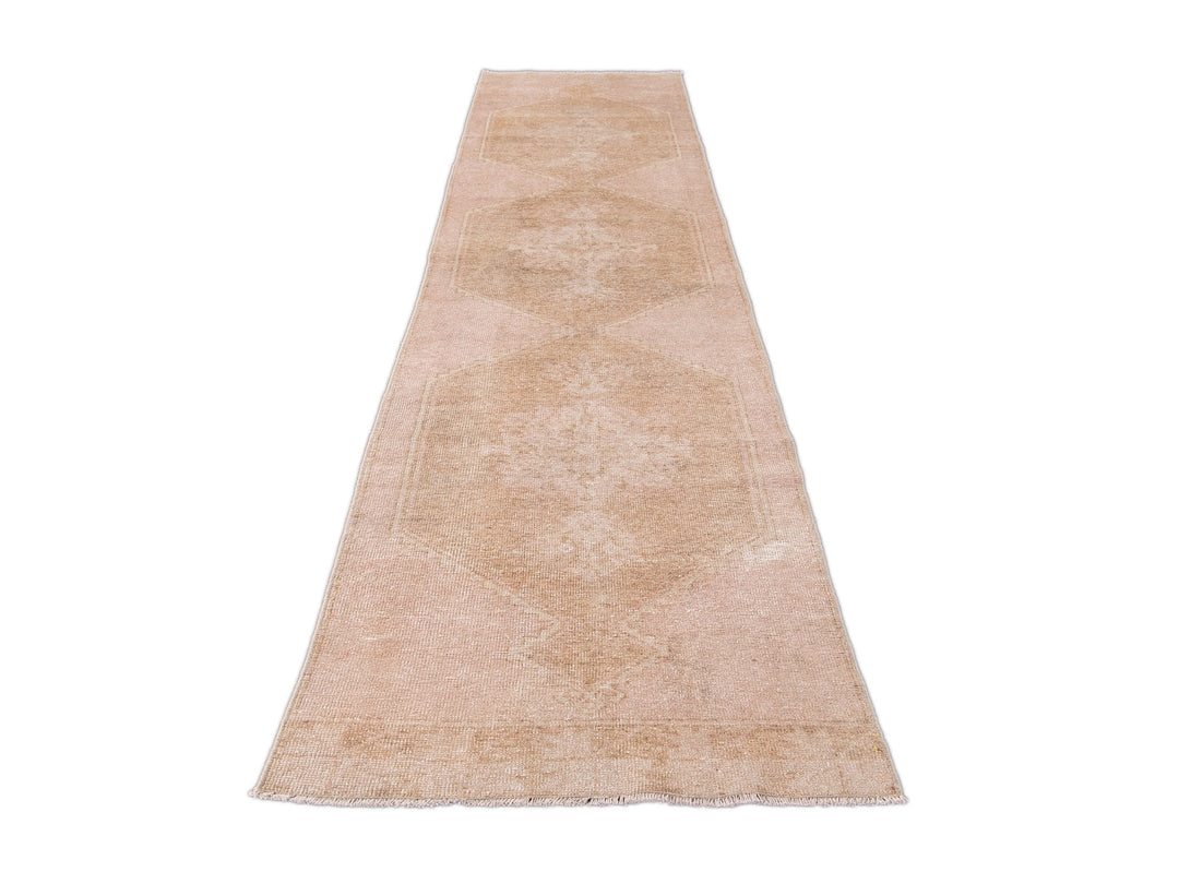 Vintage Tan Turkish Handmade Geometric Wool Runner