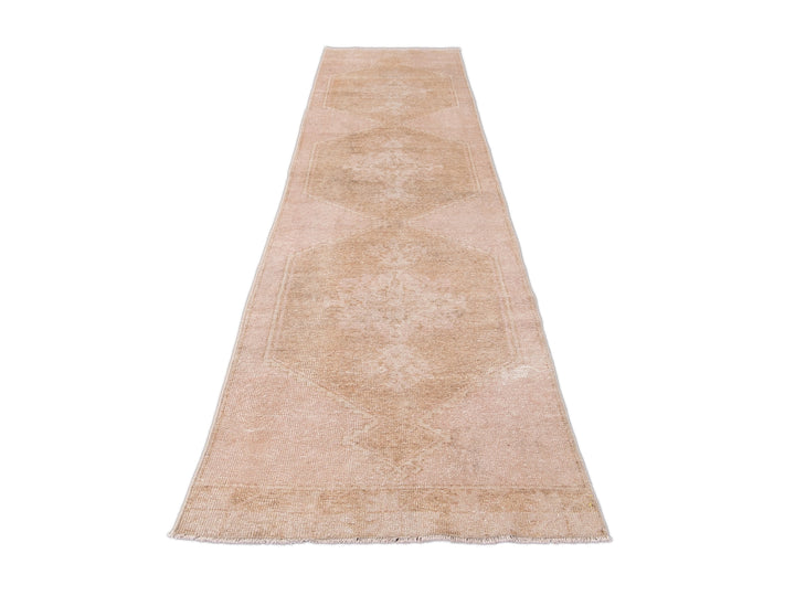 Vintage Tan Turkish Handmade Geometric Wool Runner
