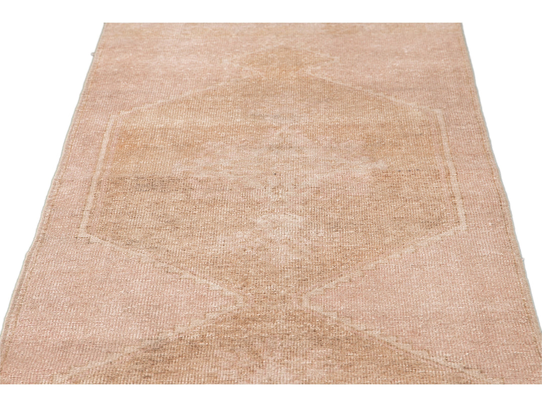 Vintage Tan Turkish Handmade Geometric Wool Runner