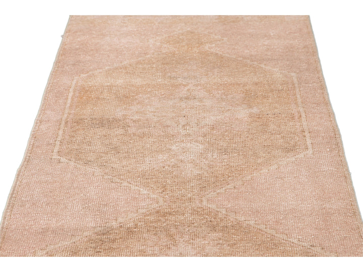 Vintage Tan Turkish Handmade Geometric Wool Runner