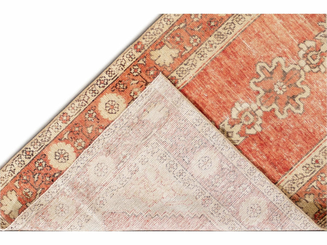 20th Century Antique  Anatolian Handmade Floral Motif Orange Wool Runner