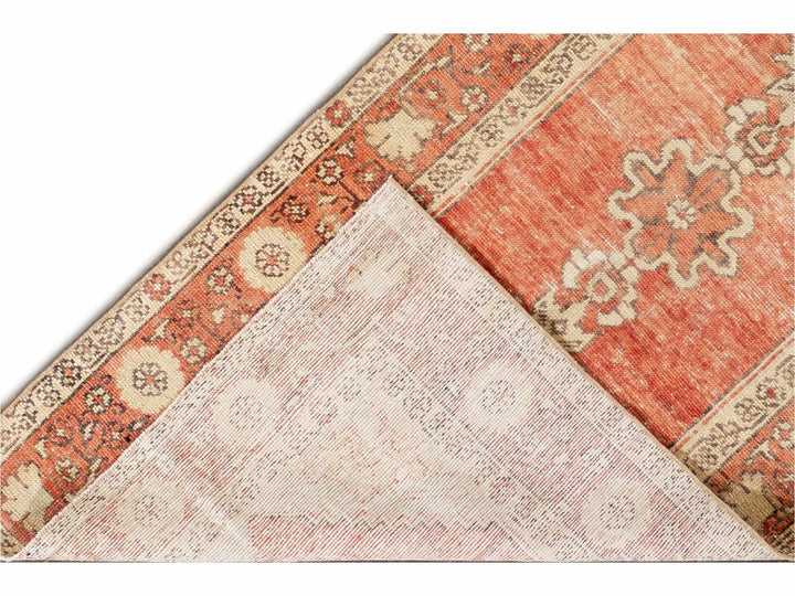 20th Century Antique  Anatolian Handmade Floral Motif Orange Wool Runner