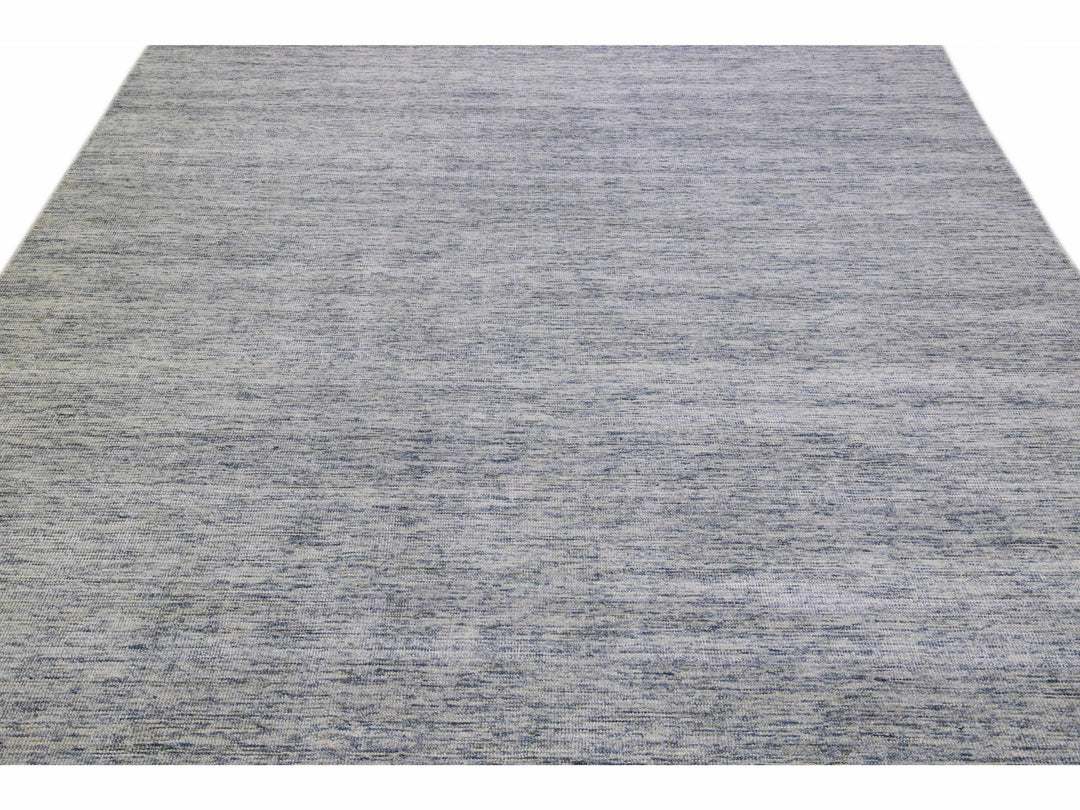 Modern Apadana's Groove Bamboo/Silk Handmade Blue Rug