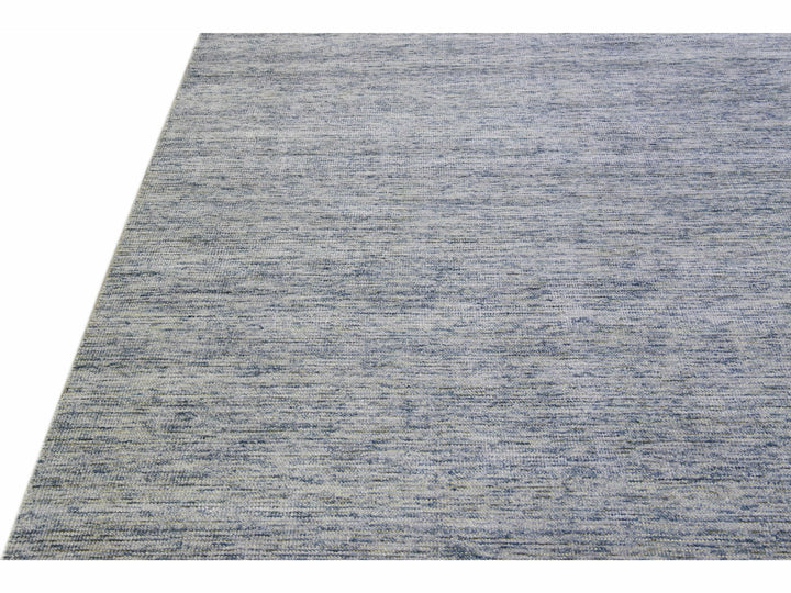 Modern Apadana's Groove Bamboo/Silk Handmade Blue Rug
