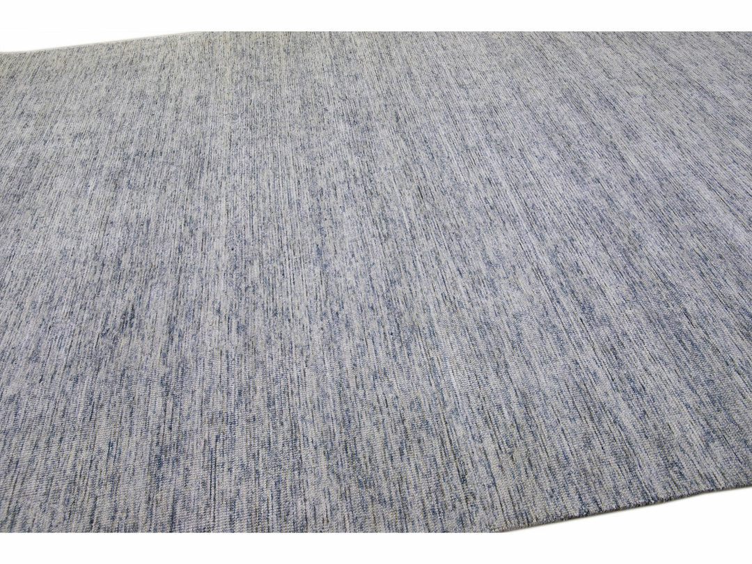 Modern Apadana's Groove Bamboo/Silk Handmade Blue Rug