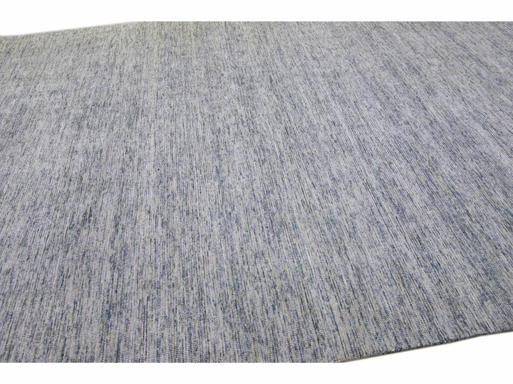 Modern Apadana's Groove Bamboo/Silk Handmade Blue Rug