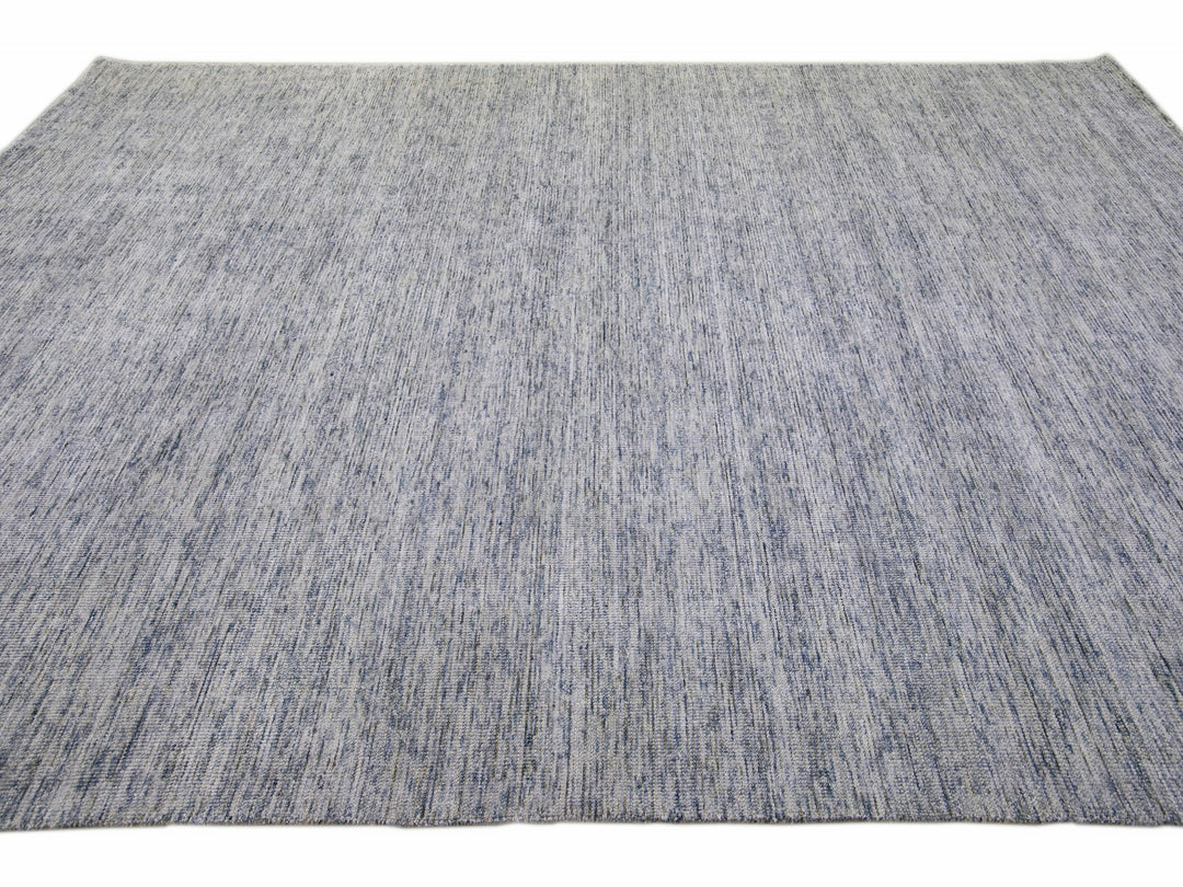 Modern Apadana's Groove Bamboo/Silk Handmade Blue Rug