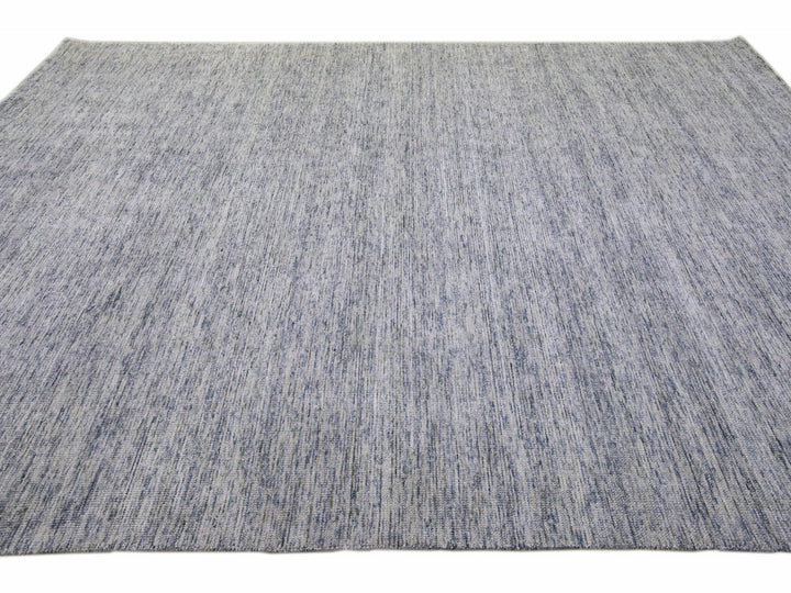 Modern Apadana's Groove Bamboo/Silk Handmade Blue Rug