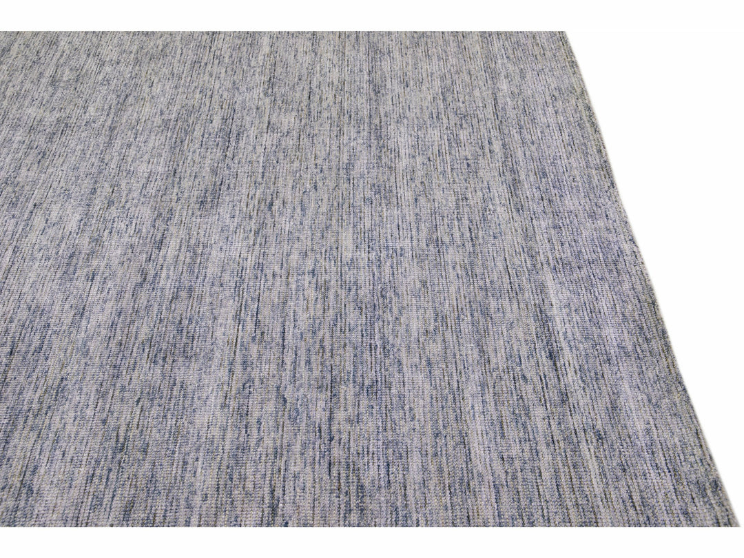 Modern Apadana's Groove Bamboo/Silk Handmade Blue Rug