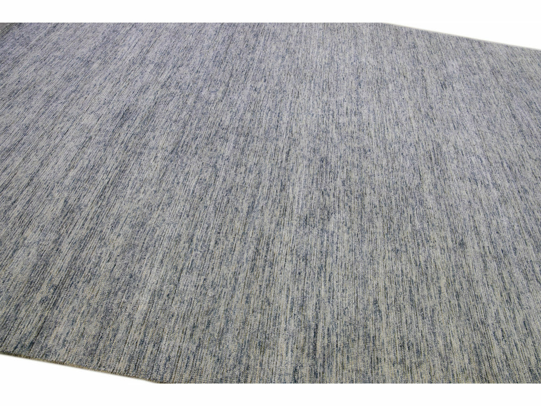 Modern Apadana's Groove Bamboo/Silk Handmade Blue Rug