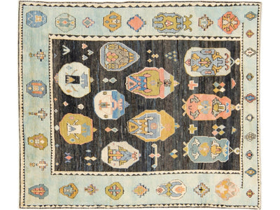 Modern Designed Gray Oushak Handmade Multicolor Pattern Wool Rug