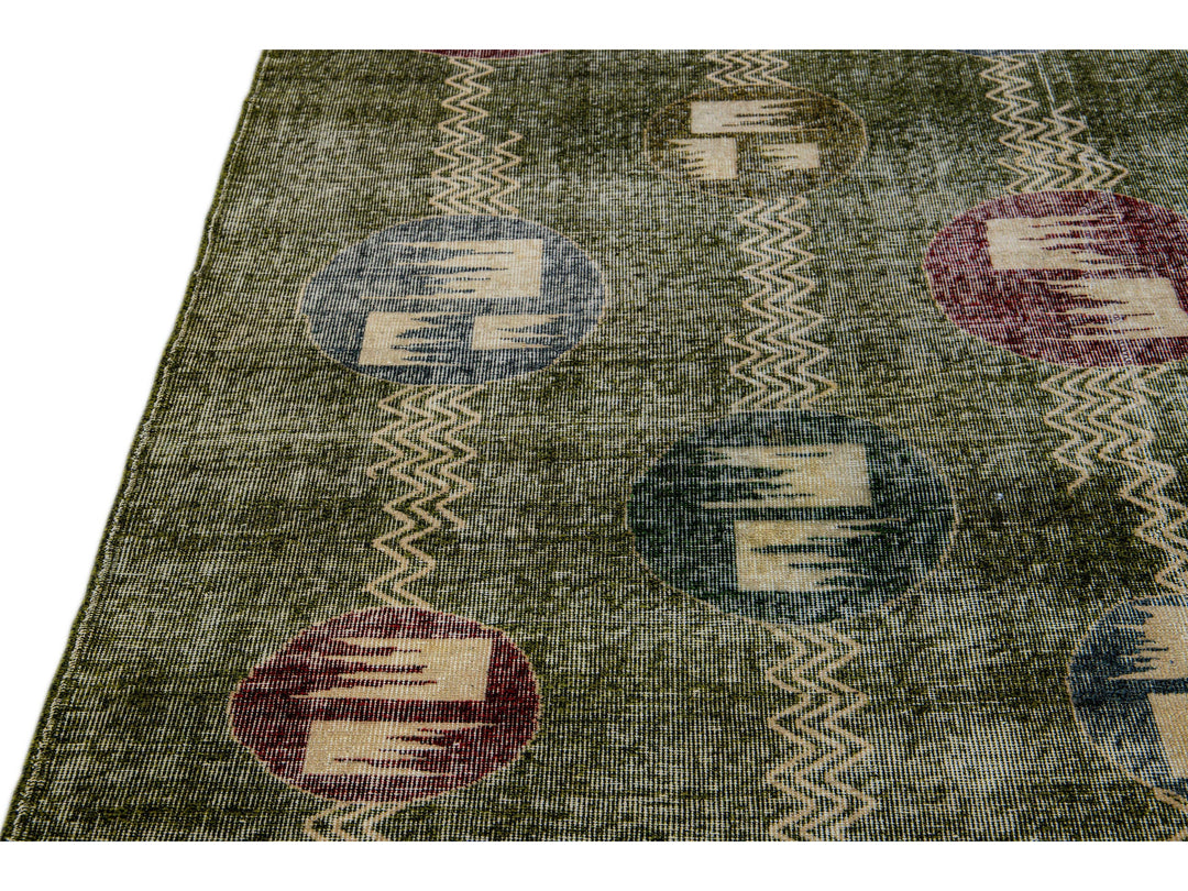 Vintage Turkish Deco Wool Rug 7 X 10