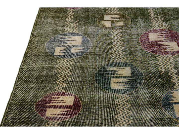 Vintage Turkish Deco Wool Rug 7 X 10