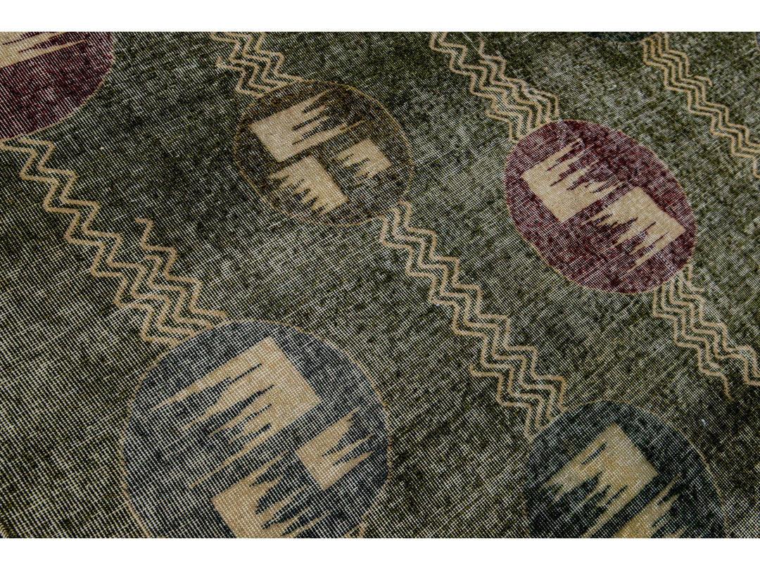 Vintage Turkish Deco Wool Rug 7 X 10