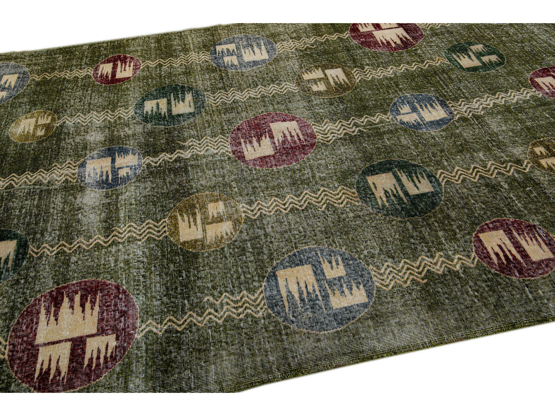 Vintage Turkish Deco Wool Rug 7 X 10