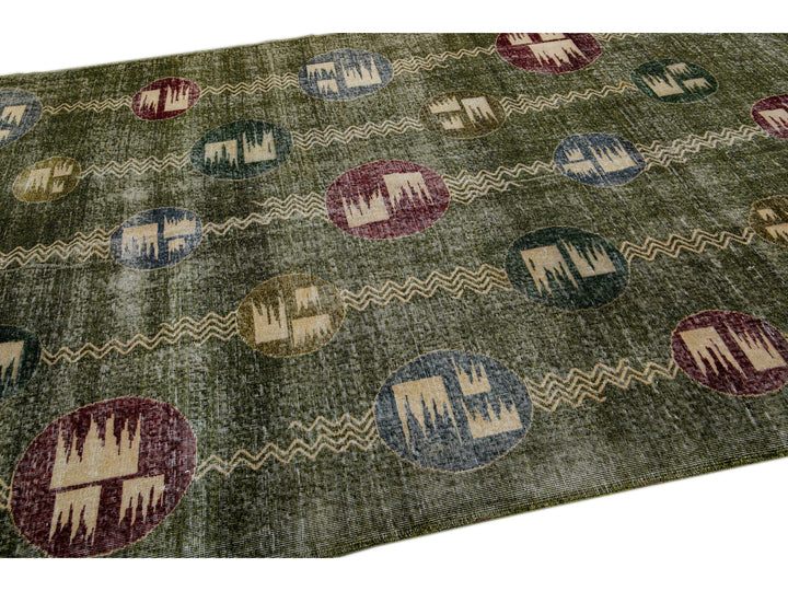 Vintage Turkish Deco Wool Rug 7 X 10