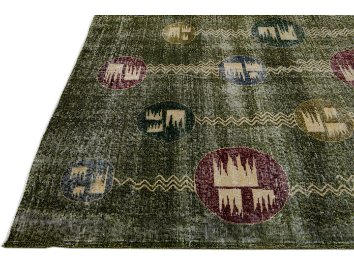 Vintage Turkish Deco Wool Rug 7 X 10