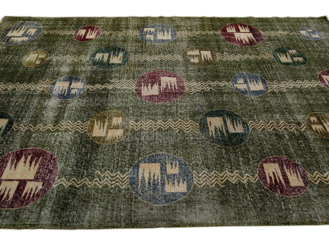 Vintage Turkish Deco Wool Rug 7 X 10
