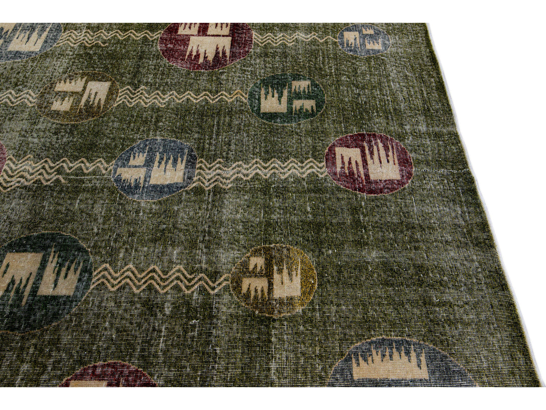 Vintage Turkish Deco Wool Rug 7 X 10