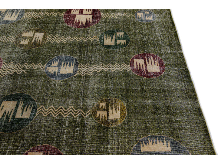 Vintage Turkish Deco Wool Rug 7 X 10