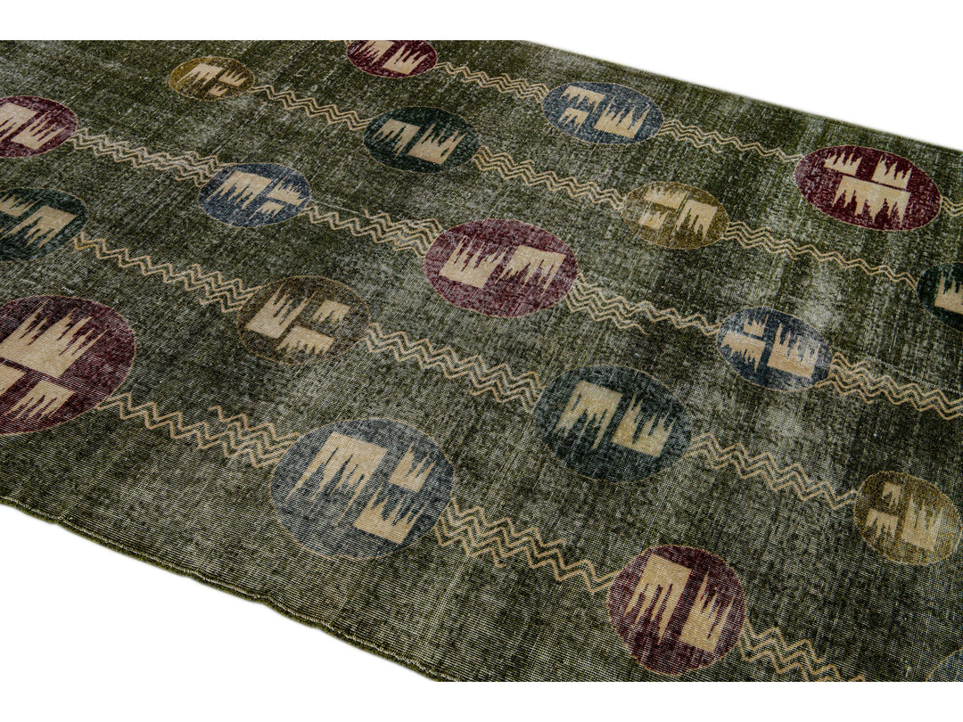 Vintage Turkish Deco Wool Rug 7 X 10