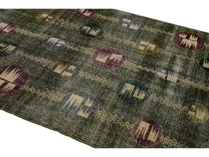 Vintage Turkish Deco Wool Rug 7 X 10