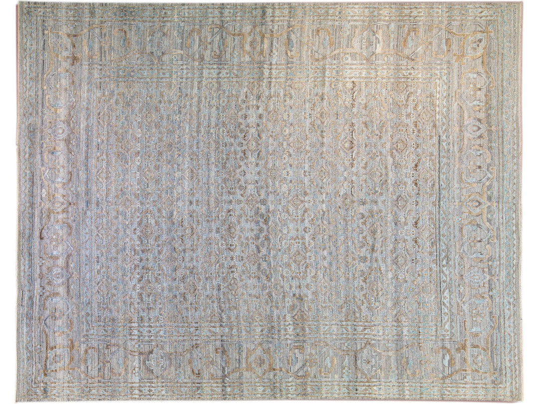 Modern Transitional Handmade Allover Designed Oversize Beige Wool Rug