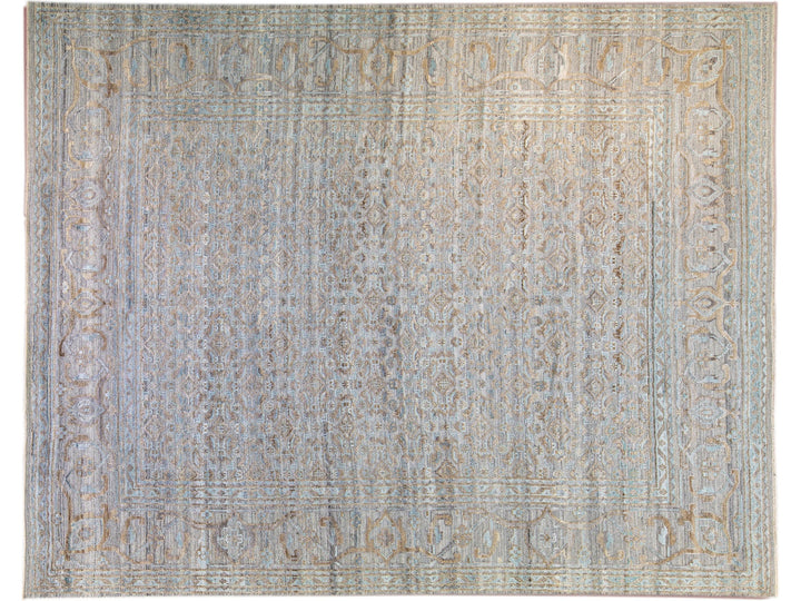 Modern Transitional Handmade Allover Designed Oversize Beige Wool Rug