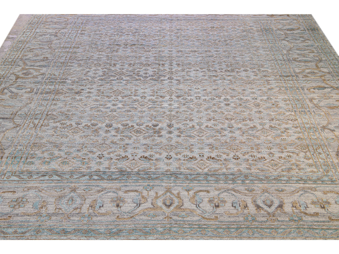 Modern Transitional Handmade Allover Designed Oversize Beige Wool Rug