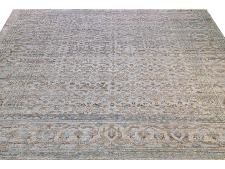 Modern Transitional Handmade Allover Designed Oversize Beige Wool Rug
