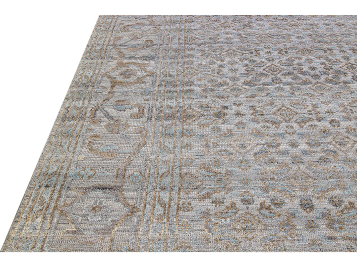 Modern Transitional Handmade Allover Designed Oversize Beige Wool Rug