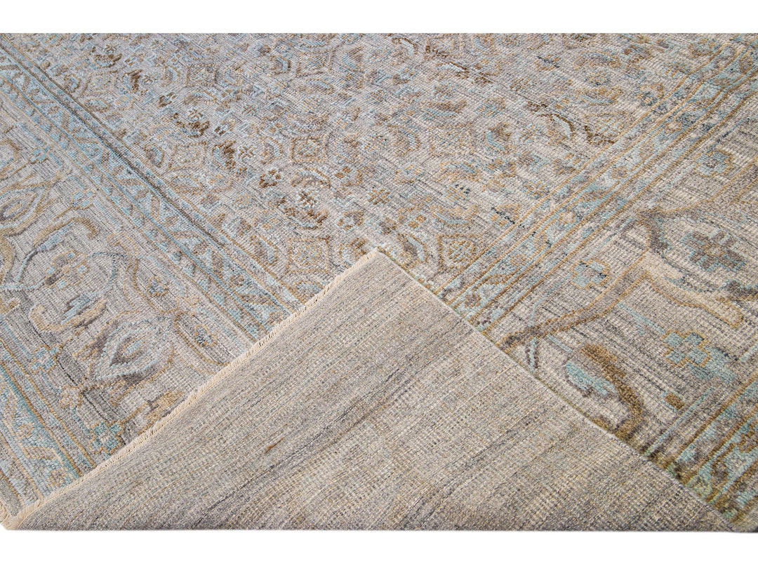 Modern Transitional Handmade Allover Designed Oversize Beige Wool Rug